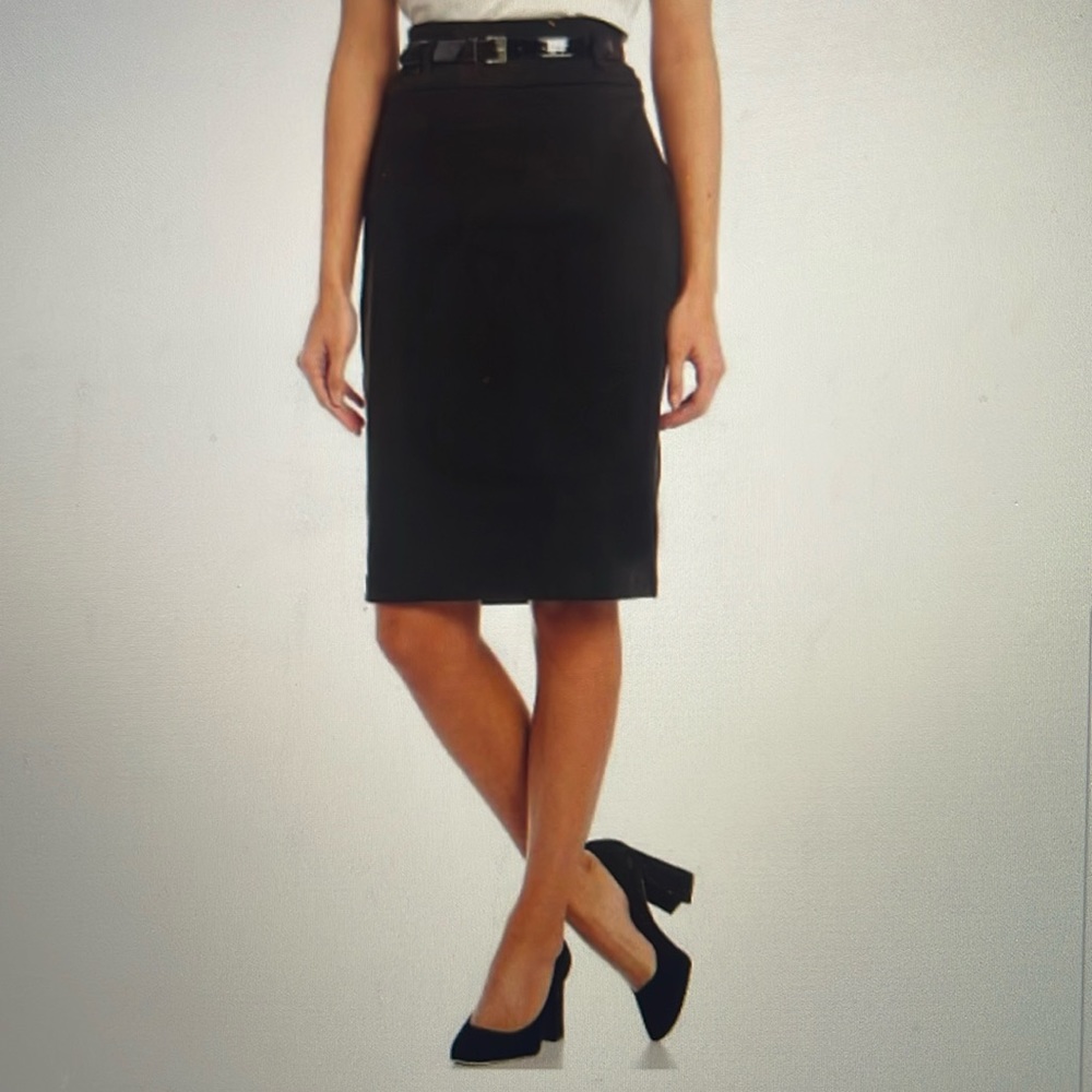 Kasper Belted Black Skirt